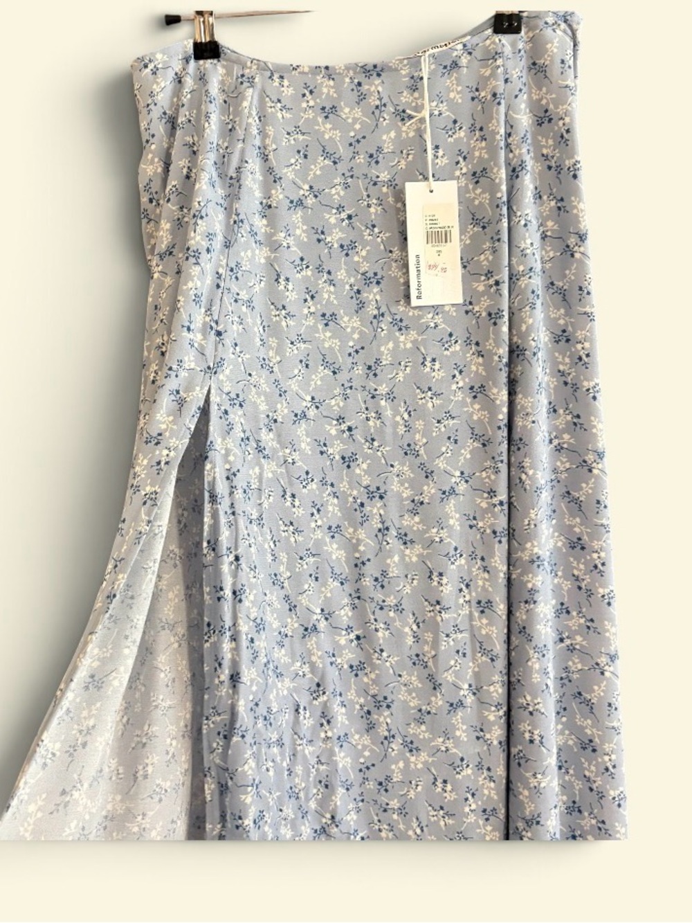 Reformation Floral Midi Skirt Blue White High Rise Front Slit Romantic - Picture 4 of 12